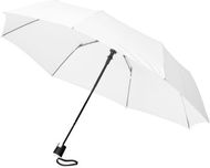 21" Wali-sateenvarjo, taitettava, automaattisesti avautuva, valkoinen liikelahja logopainatuksella
